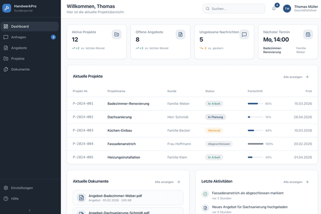 Kundenportal für Handwerksbetrieb